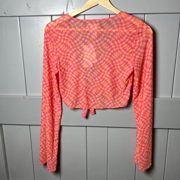 L*Space Lightweight Geometric Pink and Orange Tie Front Wrap Size M NEW - Picture 7 of 8